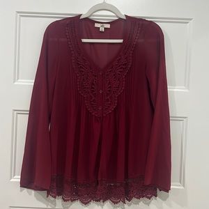 Maroon Long Sleeve Detail Top